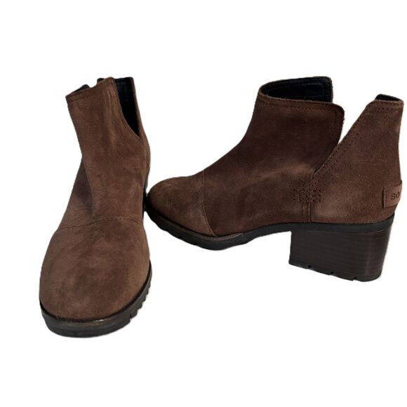 Sorel Women Cate Cut Out Bootie Ankle Boot Block Heel Round Toe Brown Size 8 - Picture 1 of 8